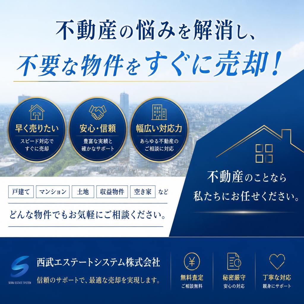 不動産の悩みを解消し、不要な物件をすぐに売却！西武エステートシステム株式会社の信頼のサポート