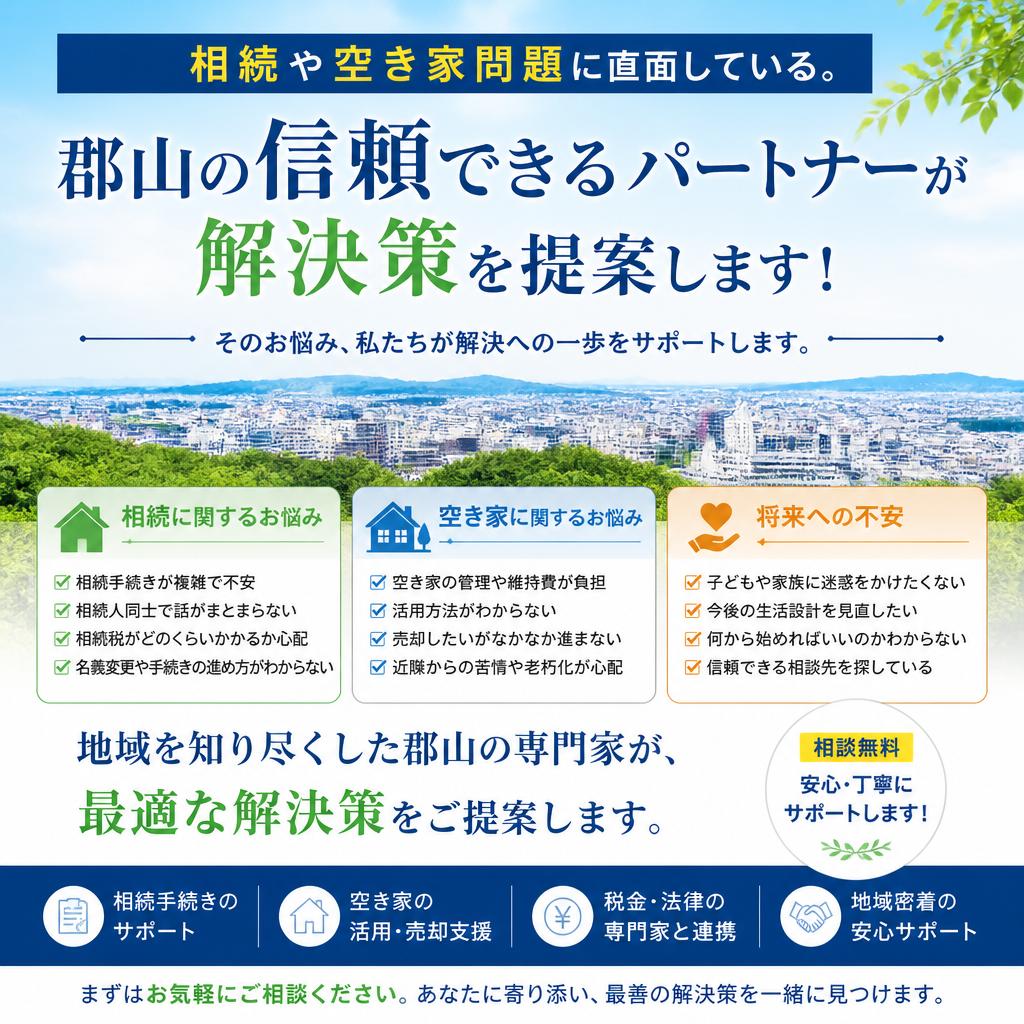 相続や空き家問題に直面している。郡山の信頼できるパートナーが解決策を提案します！