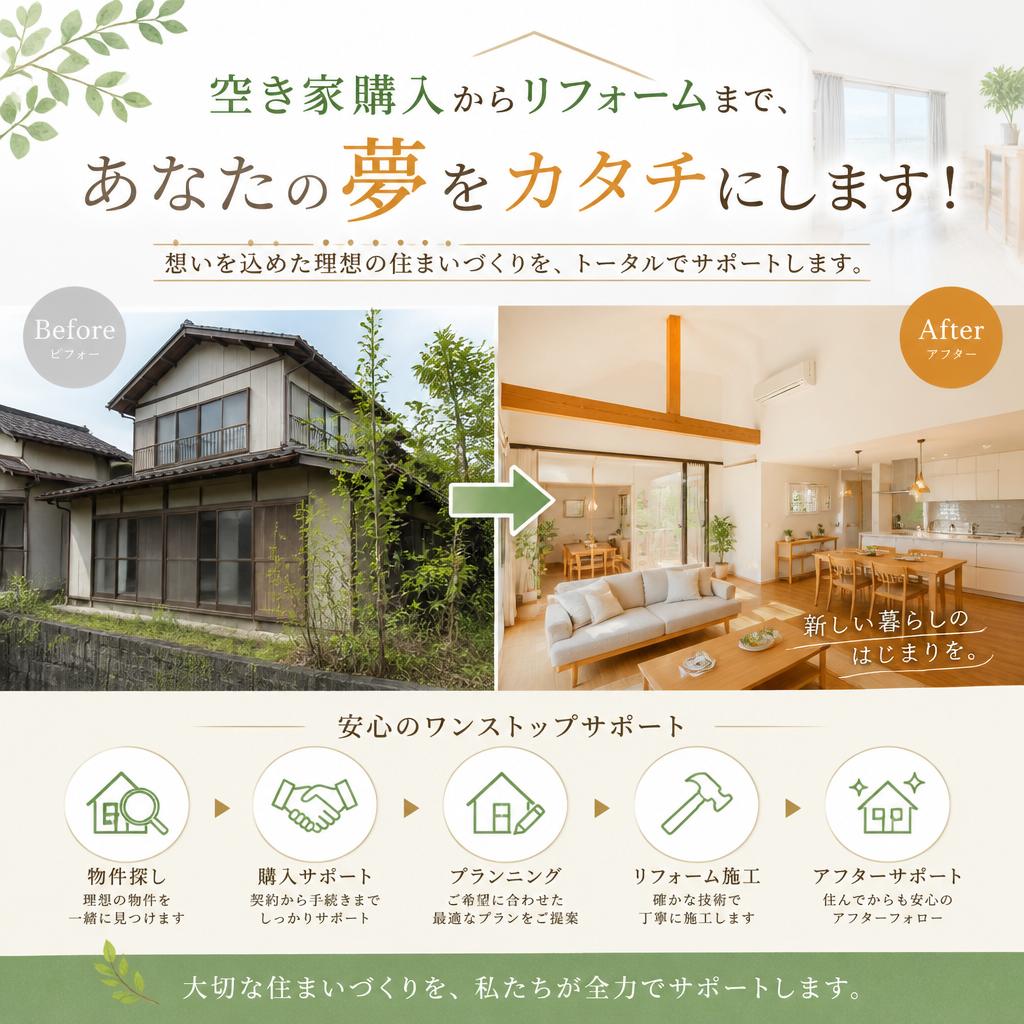 空き家購入からリフォームまで、あなたの夢をカタチにします！