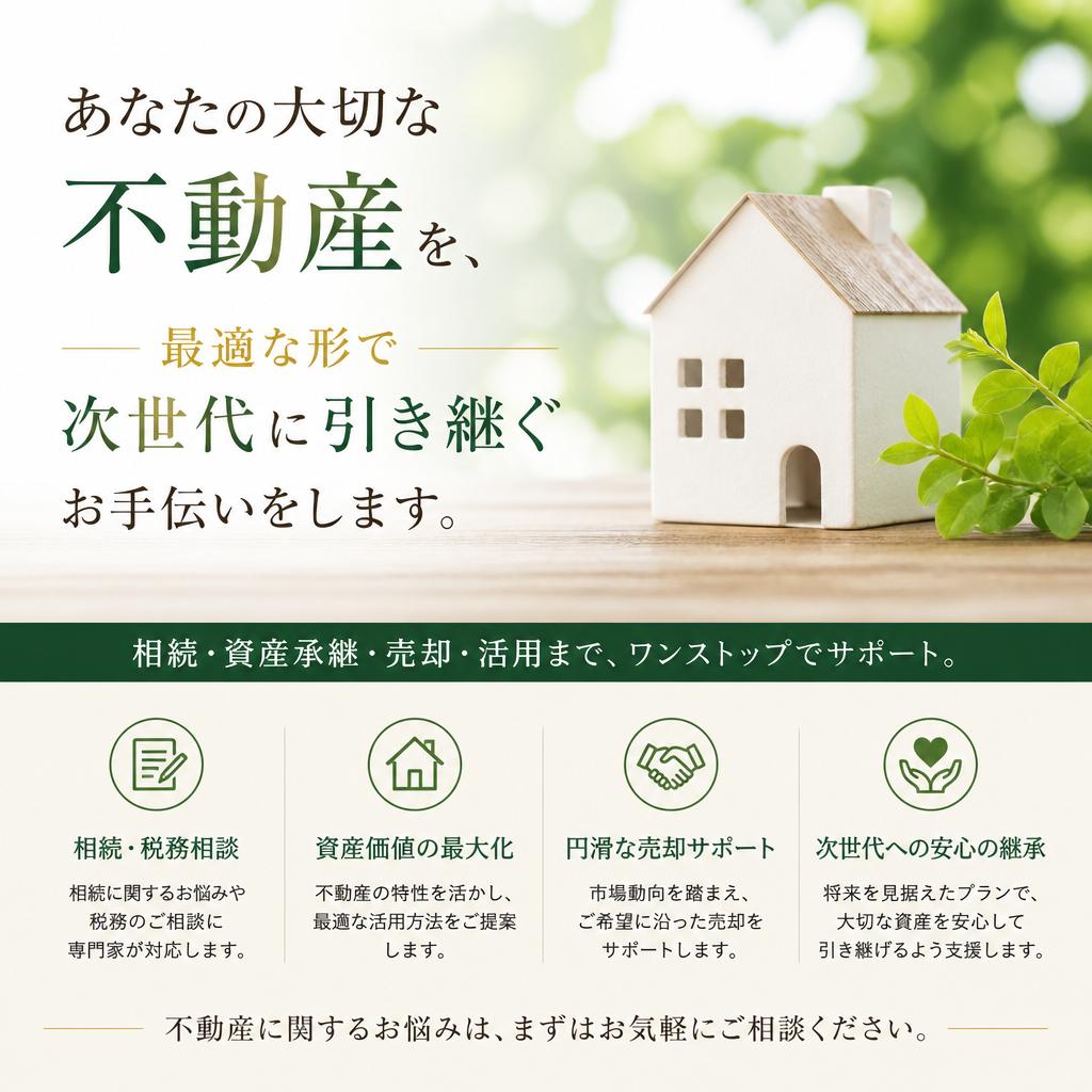 あなたの大切な不動産を、最適な形で次世代に引き継ぐお手伝いをします。