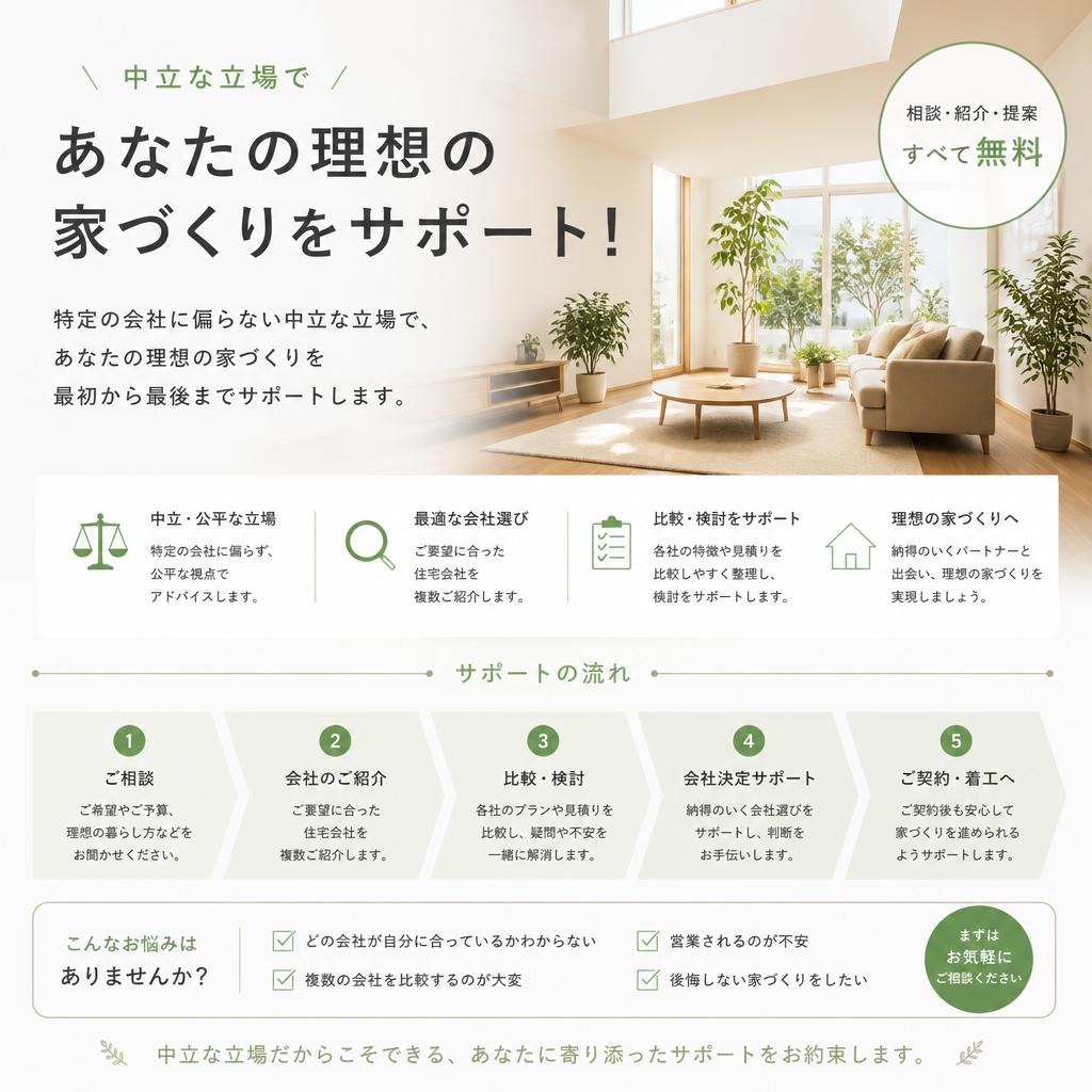 中立な立場であなたの理想の家づくりをサポート！