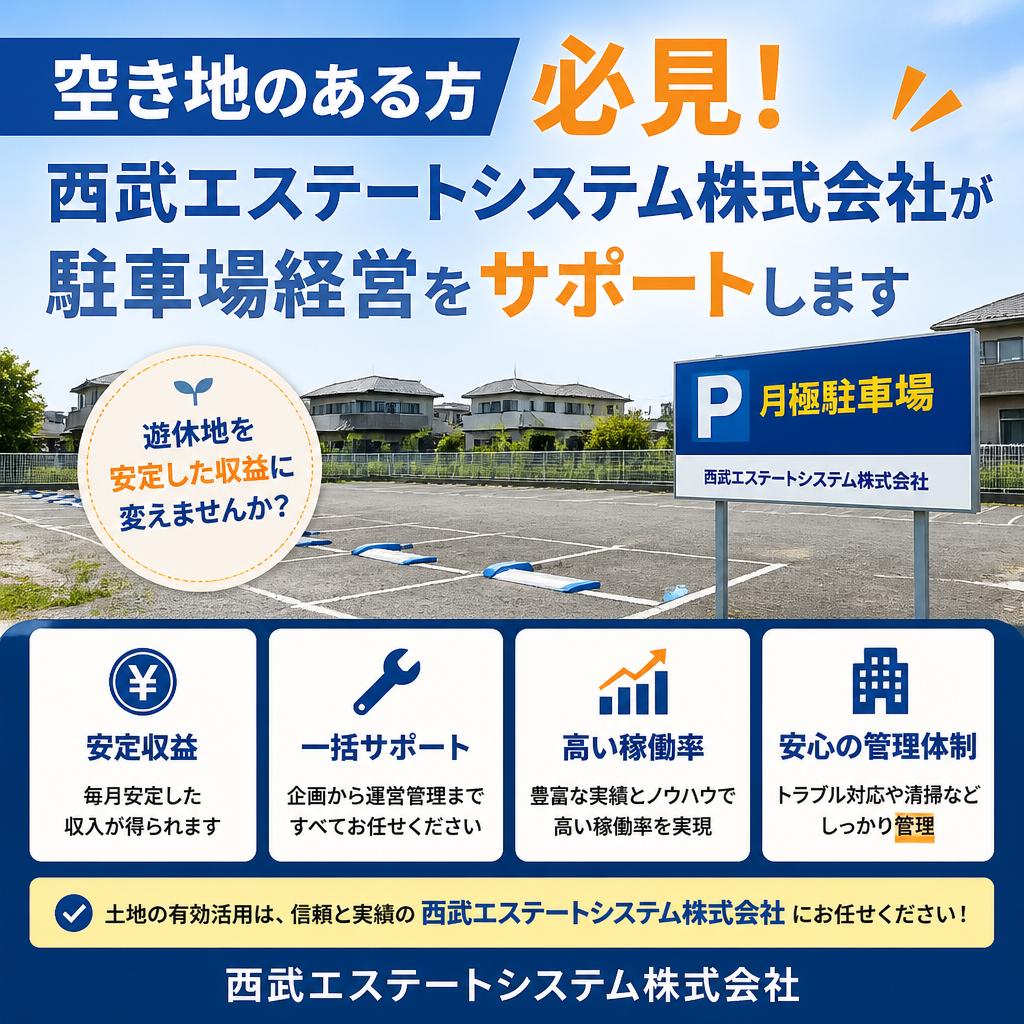 空き地のある方必見！西武エステートシステム株式会社が駐車場経営をサポートします