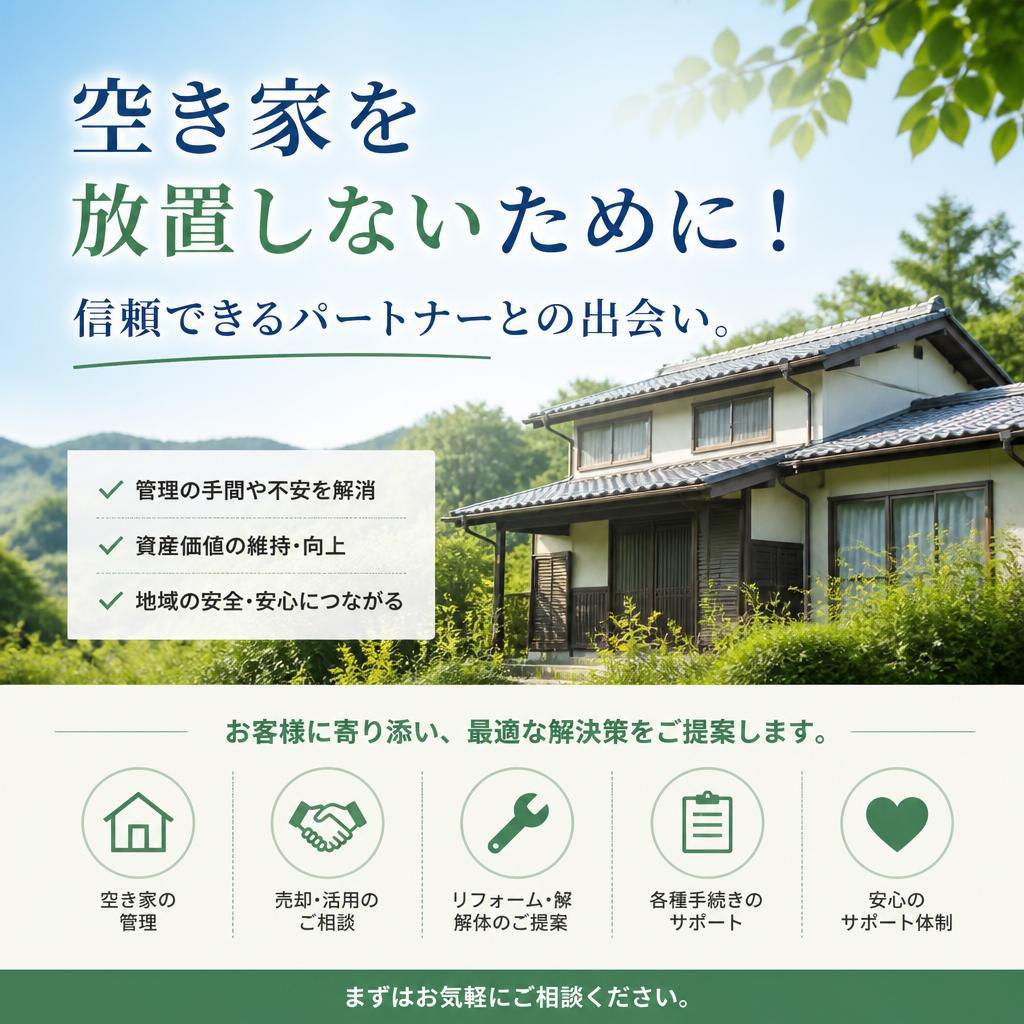 空き家を放置しないために！信頼できるパートナーとの出会い。