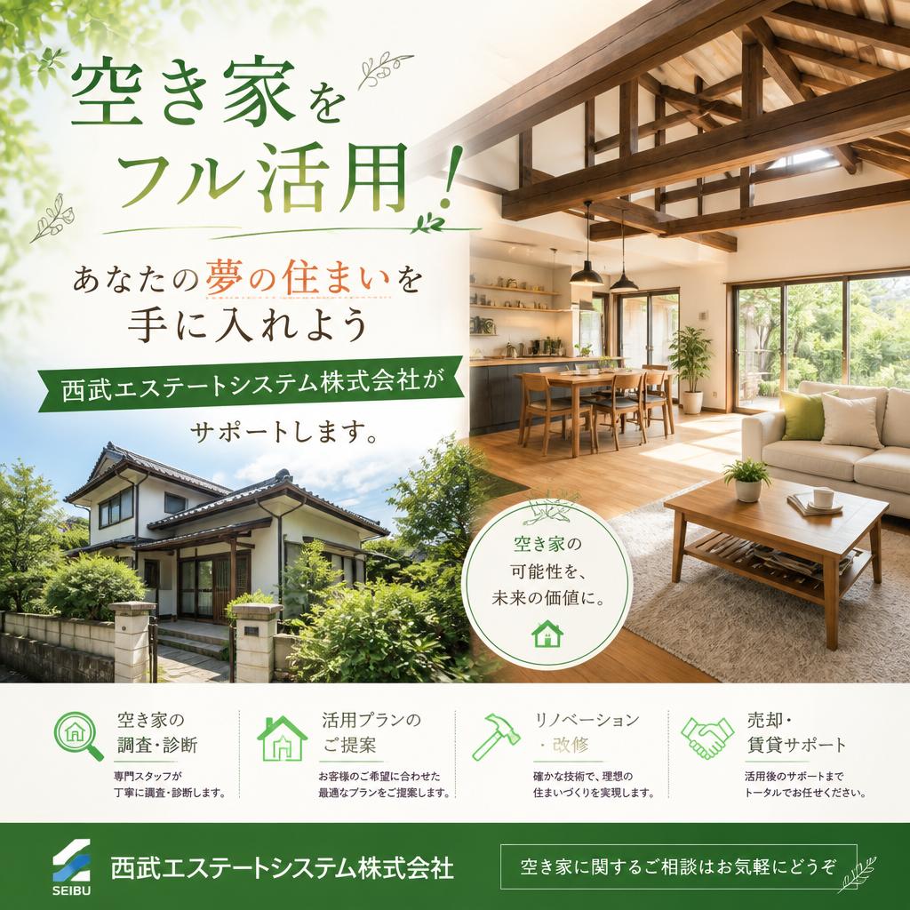 空き家をフル活用！あなたの夢の住まいを手に入れよう、西武エステートシステム株式会社がサポートします。