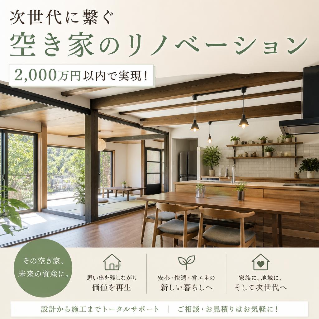 次世代に繋ぐ空き家のリノベーション、2,000万円以内で実現！
