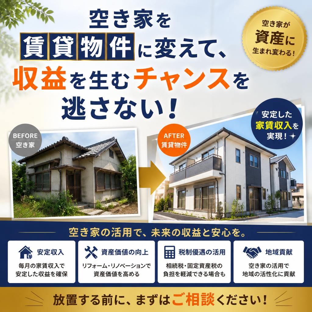空き家を賃貸物件に変えて、収益を生むチャンスを逃さない！