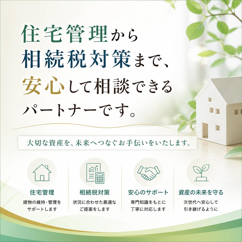 住宅管理から相続税対策まで、安心して相談できるパートナーです。